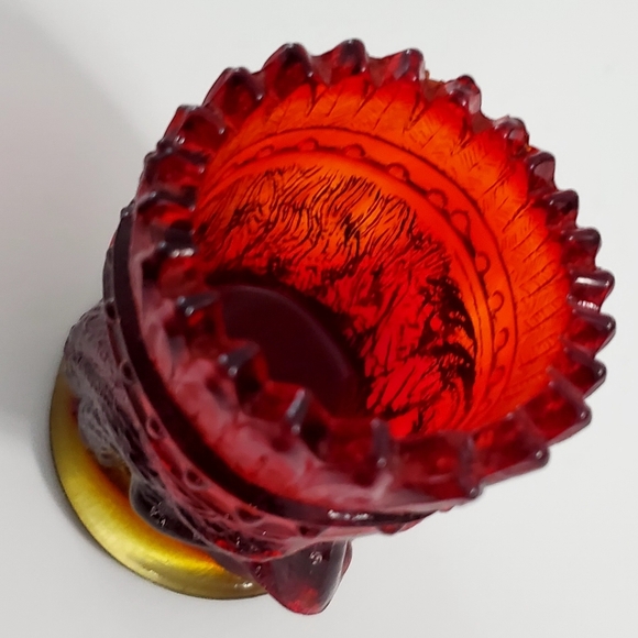 Vntg St. Clair Cadmium Glass Ruby Amberina Indian Head Toothpick Candle Holder - Picture 14 of 16